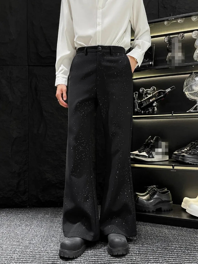 Party Mens Black Suits Sets Fashion Rhinestone Pearls Short Blazers Jacket High Waist Straight Pants Korean Style Two Piece Set