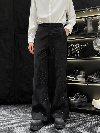 Party Mens Black Suits Sets Fashion Rhinestone Pearls Short Blazers Jacket High Waist Straight Pants Korean Style Two Piece Set