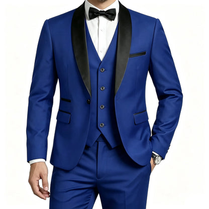 Men 3 Piece Tuxedo Suit Shawl Lapel Formal Wedding Groom Blazer Jacket Vest Pants Business Party Suit