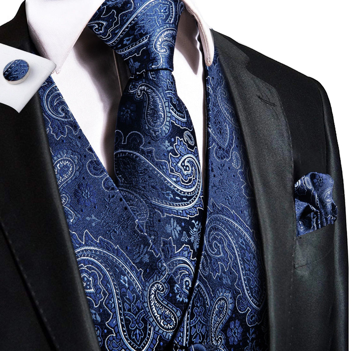 Men's Floral Paisley Vest and Tie Set – Formal Waistcoat with Necktie and Pocket Square for Weddings and Business Events