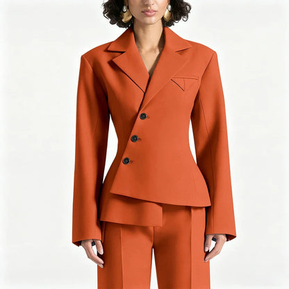 Black Asymmetric Blazer Suit Women's Slim Fit Single Breasted Notch Lapel Set Minimalist Office Modern Casual Workwear Outfit