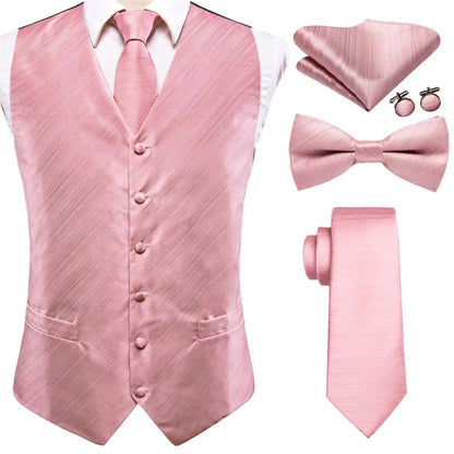Men's Suit Vest Set – Broadcloth Waistcoat with Tie, Bowtie, Hanky & Cufflinks for Weddings & Office