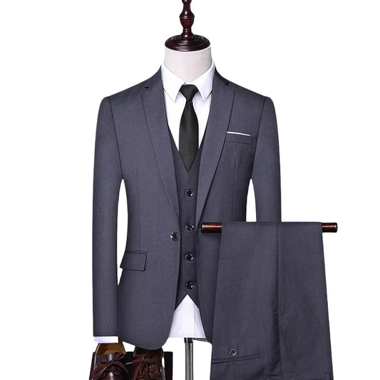 Men's Slim-Fit Three-Piece Suit – Blazer, Vest & Pants for Formal, Wedding & Business Occasions