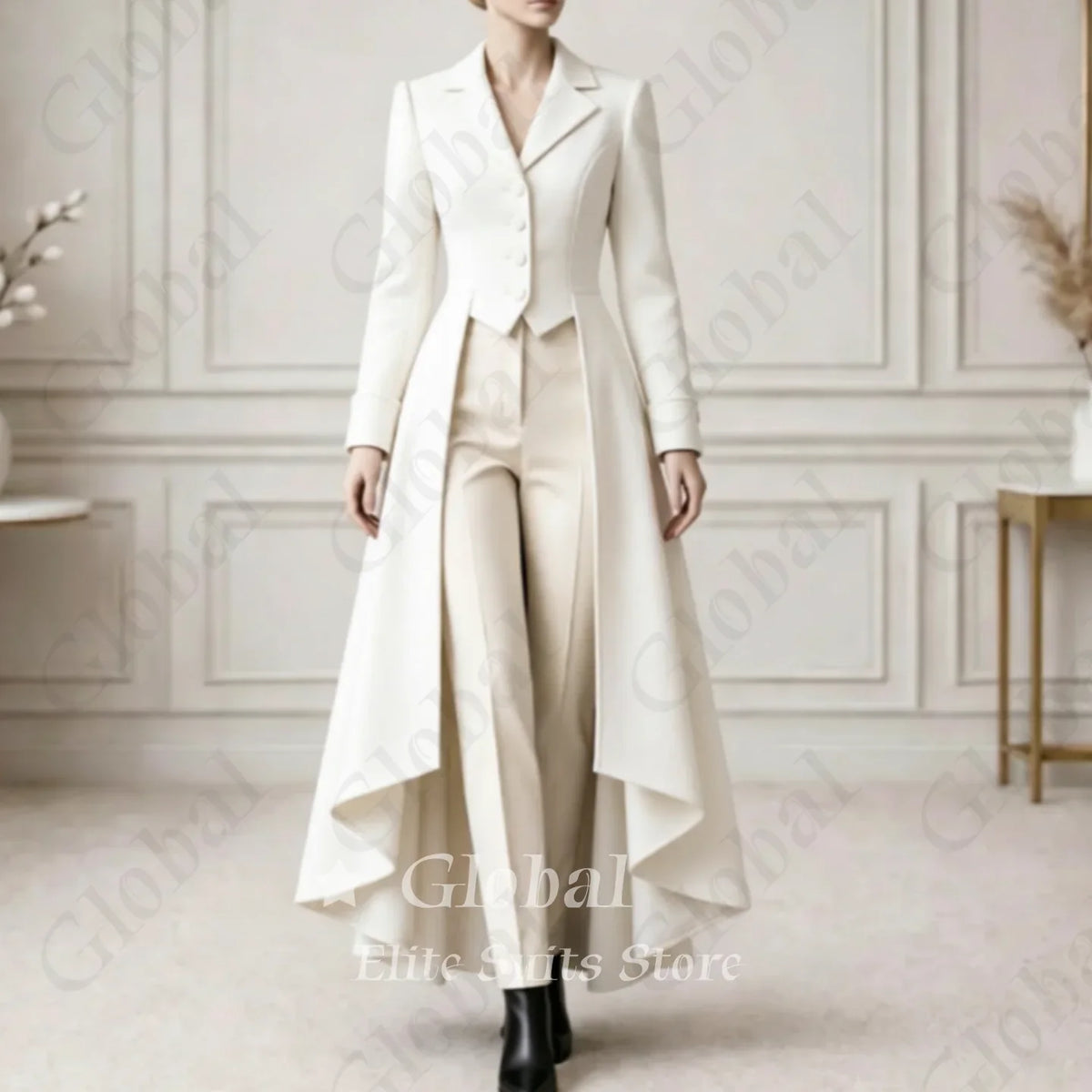Women Victorian Long Tailcoat 2 Pieces Suit Slim Fit Lapel Formal Long Jacket Pants Set Elegant Wedding Guest Outfit Customized