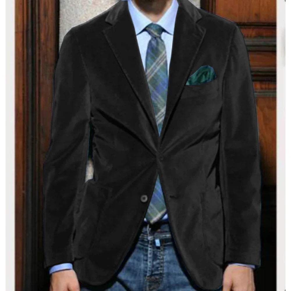 Men's Velvet Blazer Single-Breasted Slim Fit Sport Coat for Business and Formal Occasions