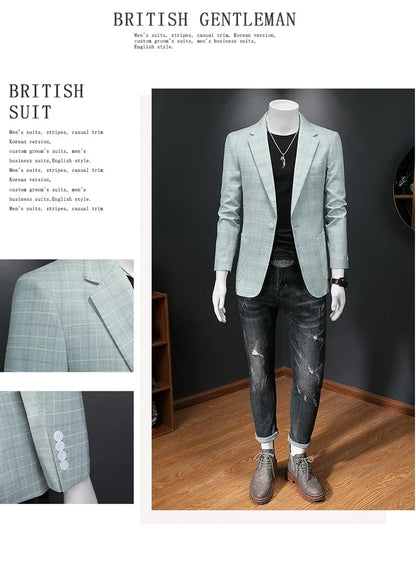Top Quality Luxury Plaid Business Slim Fit Men Blazer Jacket 2024 Spring Autumn Casual Blazers For Men Elegant Dress Suit Jacket