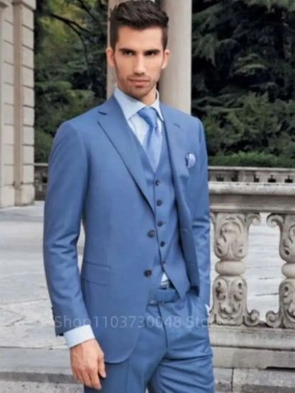 Men's Clothes Slim Fit Formal Business Suit Wedding 3-Piece Set with Peak/Notch Lapel Blazer Vest And Trousers for Party Prom