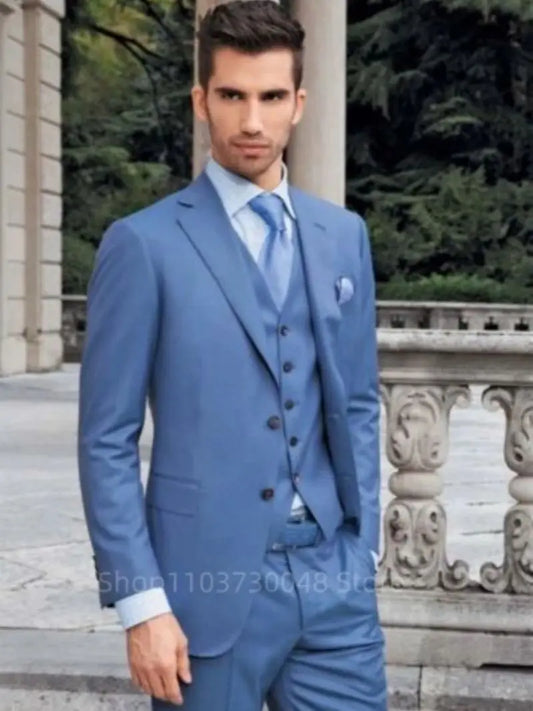 Men's Clothes Slim Fit Formal Business Suit Wedding 3-Piece Set with Peak/Notch Lapel Blazer Vest And Trousers for Party Prom