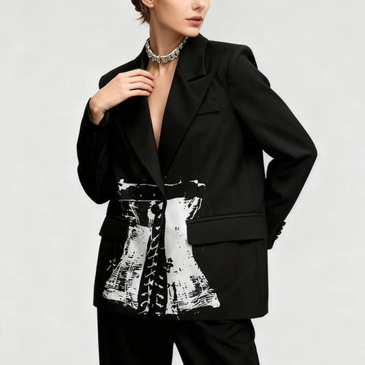 Spring Autumn New Women Blazer Notched Collar Single Button Color Block Slim Fit Elegant Fashion Office Lady Jacket HK12997