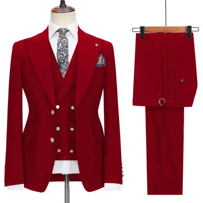 3 Piece Formal Slim Fit Men Suits Groom Tuxedos Peak Lapel Single Breasted Blazer Vest Pants Sets Business Clothing for Men