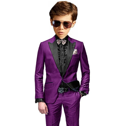 Burgundy Boys Slim Fit Tuxedo 2 Pieces Jacket Pants Formal Party Outfit One Button Peak Lapel Kids Suit Set Wedding Guest Wear