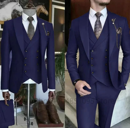 Fashion New Men's Formal Business/Wedding Groom Suits Solid 3 Pieces Men Suits Peak Lapel Single Breasted Blazer Vest Trousers
