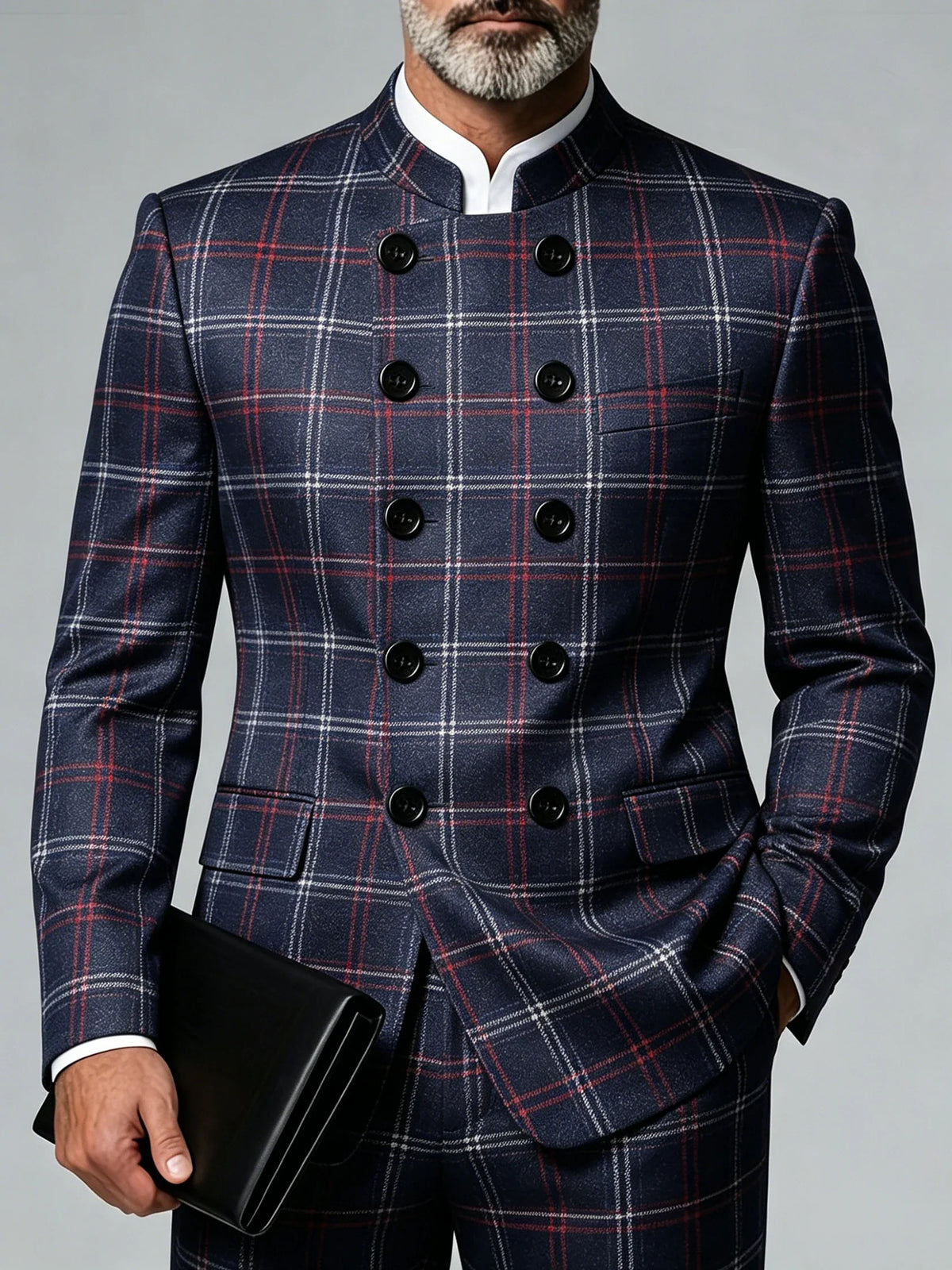 Men's Business Blazer Luxury Classic Party Banquet Wedding Mandarin Collar Double Breasted Slim Fit Jacket Plus Size Outerwear