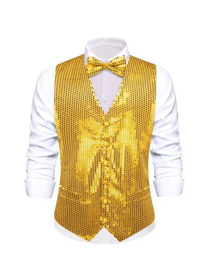 Men's Sequin Vest – Sleeveless Single Breasted Formal Waistcoat for Weddings & Events