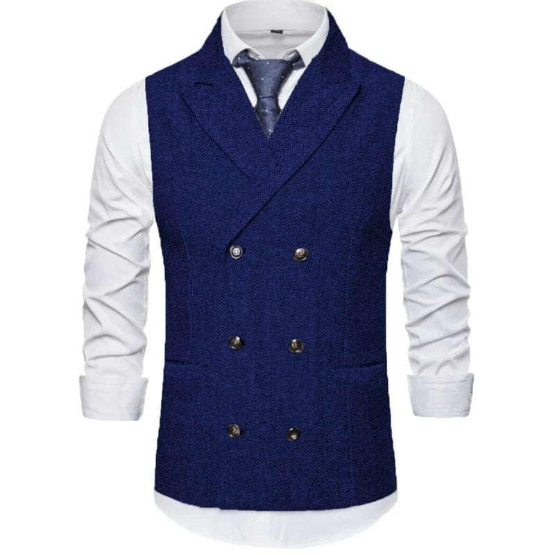 Men's Vest Double Breasted Herringbone Waistcoat for Weddings & Business Formal