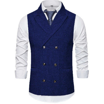 Men's Vest Double Breasted Herringbone Waistcoat for Weddings & Business Formal
