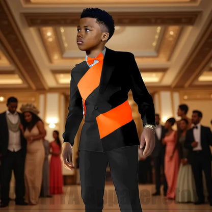 Fashion Contrast Color Children's Suit 2 Piece Double Breasted Outfit Formal Wedding Party Prom Boys Suits (Blazer+Pants)
