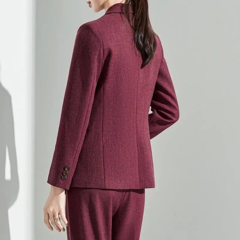 Formal Office Lady Slim Fit 2 Piece Suits Autumn Dark Brown Single Button Blazer And Pants Elegant Business Female Work Wear