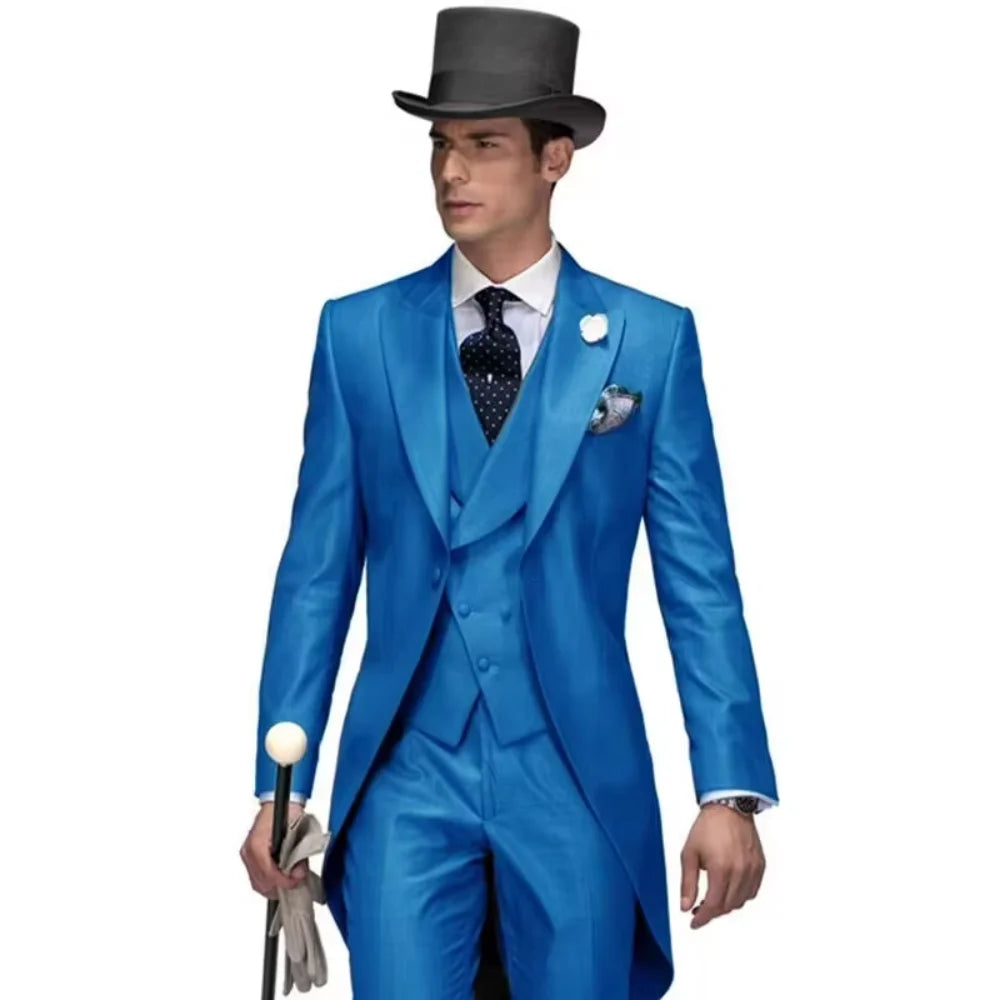 Men's Casual Lapel Smoking Slim Fit Wedding Suit Single-Button Blazer Vest Pant Party Festive 3-Piece Men Suit Set