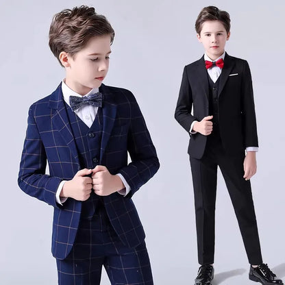 Boys Jacket Vest Pants Bowtie Tie 5Piece Wedding Birthday Party Photography Suit Set Kids Piano Ceremony Performance Costume