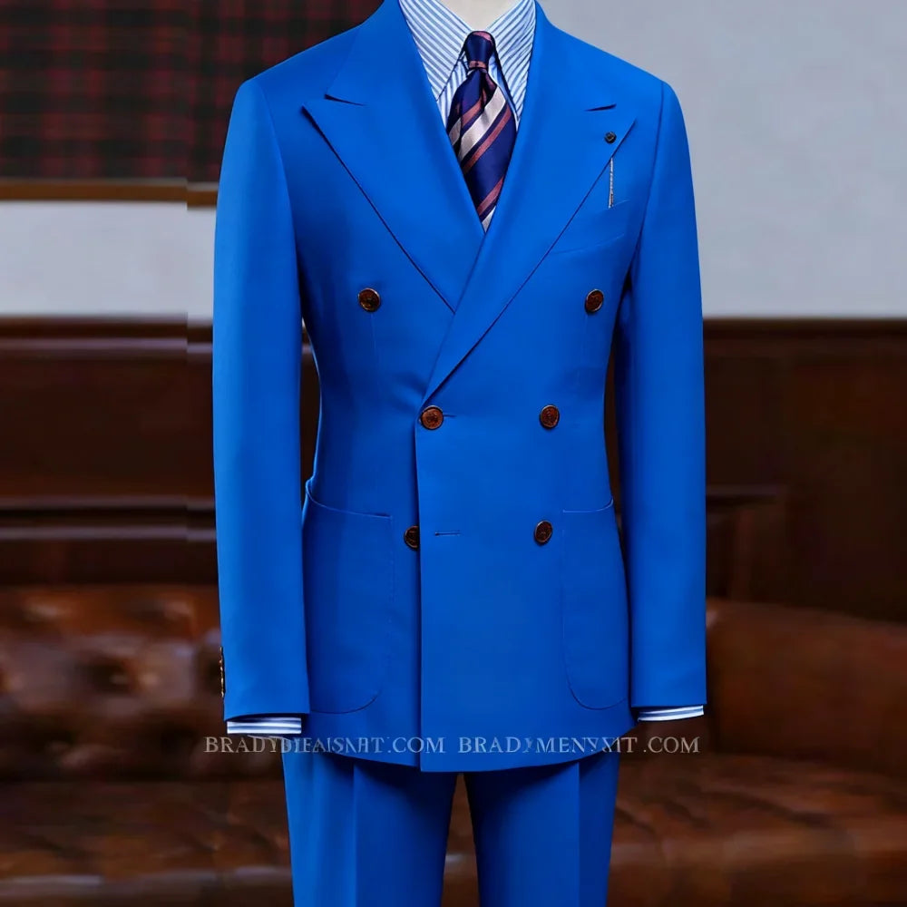 Men's Brown Double Breasted Terno 2-Piece Suit Jacket And Pants Classic Formal Occasion Business Wedding Men Clothing