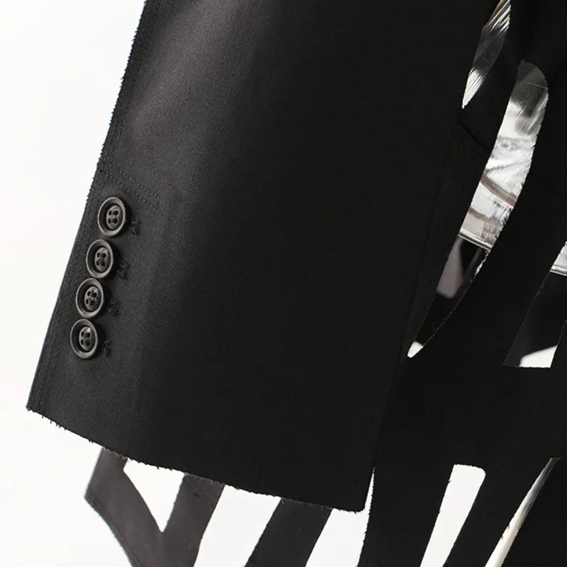 Women Chic Blazer Hollow Out Niche Design Single Button Notched Collar High-end Jacket Fashion Coat New Spring 2026 HK19476