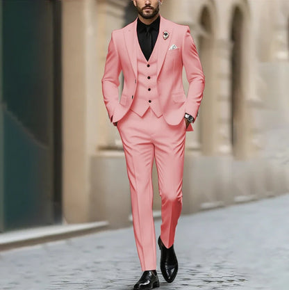 Purple Men Suit Single-breasted Peak Lapel 3 Pieces(Jacket+Pants+Vest) Male Formal Wedding Party Set