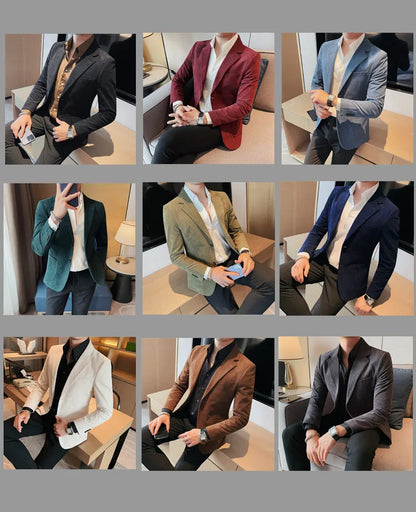 Men's Slim Fit Striped Corduroy Blazer – Smart Casual Single Breasted Suit Jacket