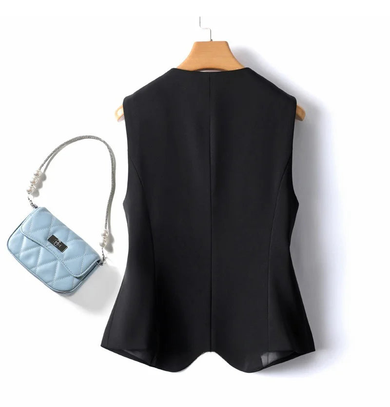 Women Vest Jacket 2026New Fashion Single Button Sleeveless Blazer Vest Coat Korean Slim Short Femme Waistcoat Tops Chaleco Mujer