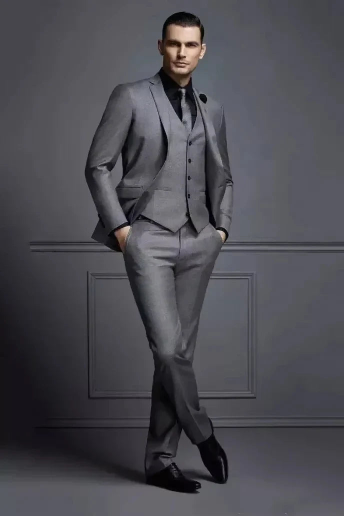 Costume sur mesure pour marié et garçons d'honneur, ensemble gris, smoking de témoin, costume de bal de mariage, veste + pantalon + gilet