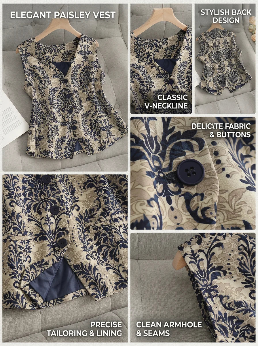 Women’s New Spring Summer Blazer Vest, Minimalist V‑Neck Sleeveless Printed Top, Elegant Fashion Casual Outerwear
