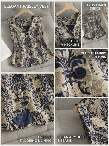 Women’s New Spring Summer Blazer Vest, Minimalist V‑Neck Sleeveless Printed Top, Elegant Fashion Casual Outerwear