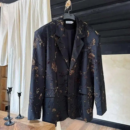Jacquard Design Casual Suit Jacket High Street Personalized Stylish Loose Blazers Coat Elegant Korean Men Clothing LZ5013
