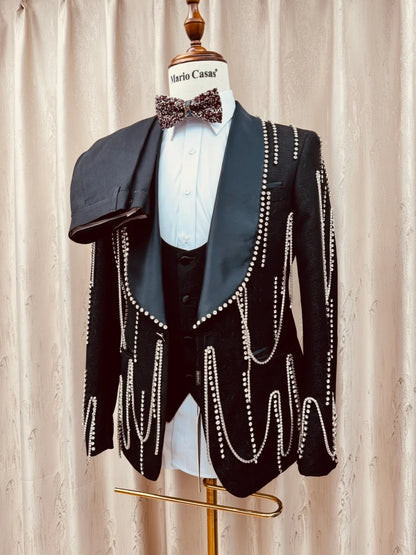 New Arrival Luxury Men's Suits 3 Pieces Wedding Groom Sets Handsome Jacquard Suit Set Banquet Party Wear High Quality Tuxedo