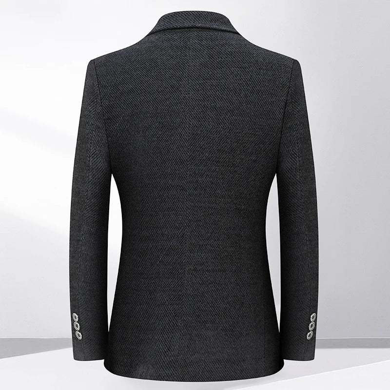 Men's Fleece Blazer Smart Casual Single Breasted Suit Jacket for Middle-Aged Men Autumn Winter