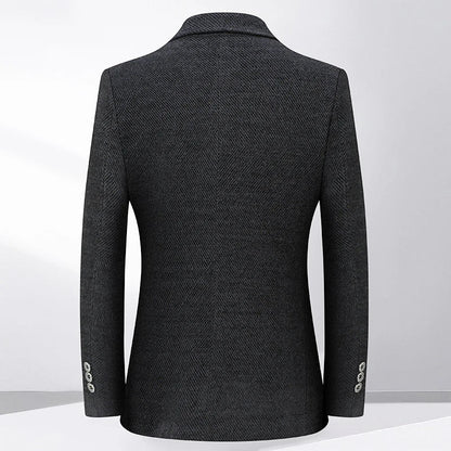 Men's Fleece Blazer Smart Casual Single Breasted Suit Jacket for Middle-Aged Men Autumn Winter