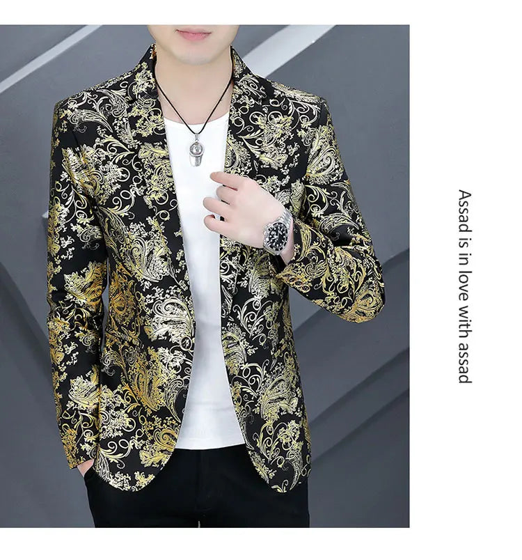 Blazer New Men's Fashion Business Gentleman Gentleman Hot Stamping Print Outdoor Performance Trend Wedding Banquet Casual Blazer