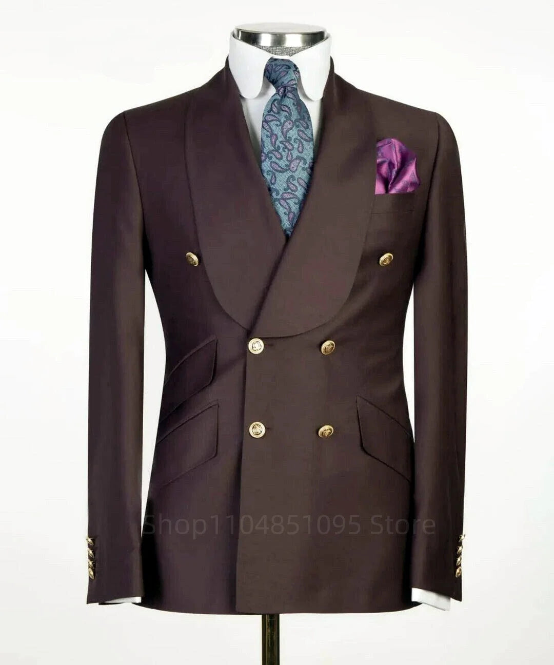 Formal Men Suit Jacket Slim Fit Navy Blue Long Sleeve Shawl Lapel Double Breasted Blazer Business One Coat Work Office Jacket