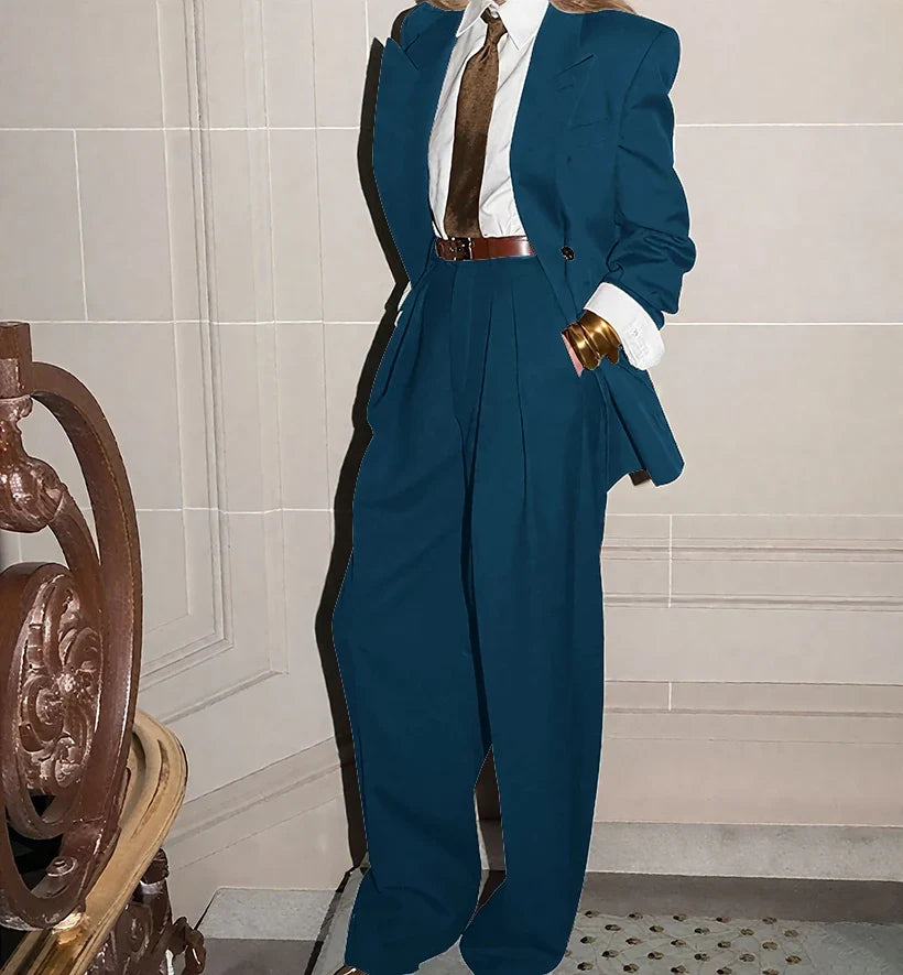 Custom Made Female Chic Business Suit Double-breasted Peaked Lapel 2 Pieces(Jacket+Pants) Unisex Casual Formal Oversized Blazer