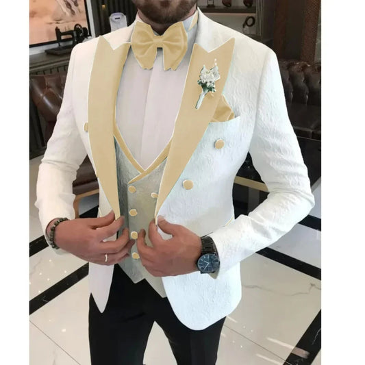 3-Piece Tuxedo Suit Set for Men – Slim Fit Peak Lapel Blazer, Vest & Pants for Weddings & Formal Events