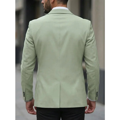 Man Blazer Korean Slim Simple Solid Color Turn Down Collar Male Suit Outerwear Business Casual Long Sleeeve Men Coat