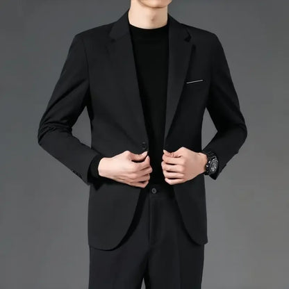 Men's Blazer Single Button Smart Casual Jacket — White & Black