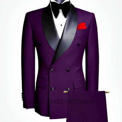 Costume de mariage homme élégant 2 pièces, coupe ajustée, revers châle, blazer croisé, pantalon, costumes de cérémonie pour homme d'affaires, tuxedos de marié