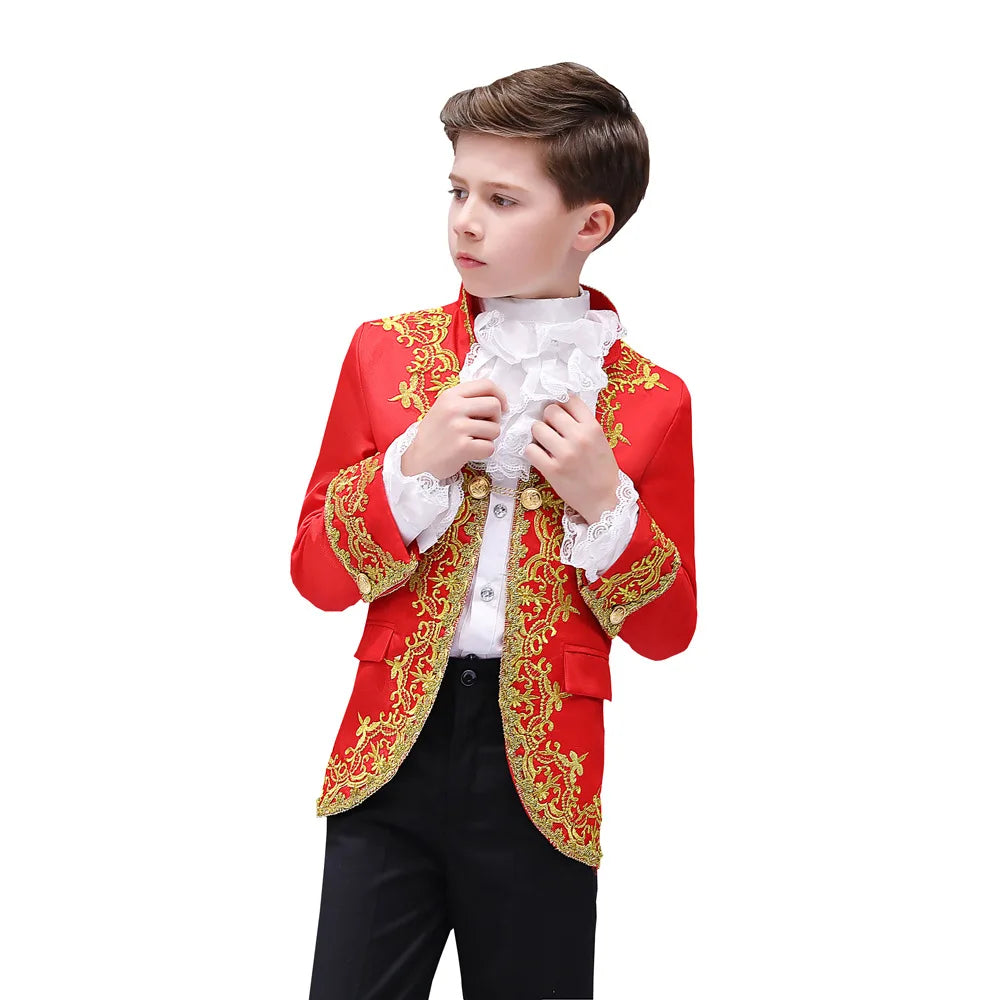 Boy Prince Costume Victorian Gothic Palace Blazer Suit Royal King Outfit Party Cosplay Halloween Costumes Kids