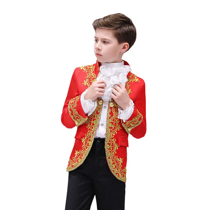 Boy Prince Costume Victorian Gothic Palace Blazer Suit Royal King Outfit Party Cosplay Halloween Costumes Kids