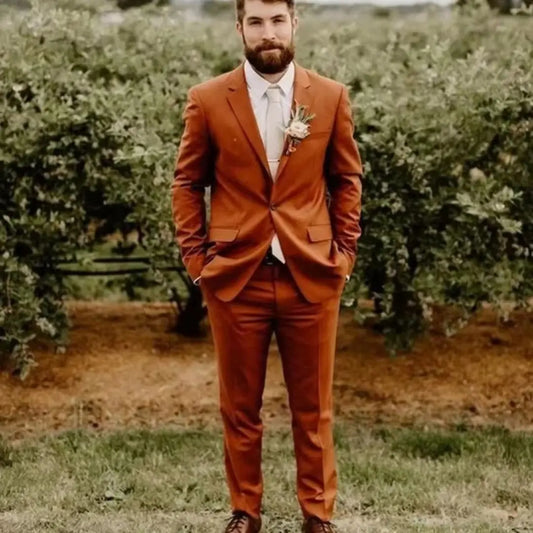 Men's 2Pcs Tuxedo Suits Slim Fit One Button Notched Lapel Blazer And Pants Wedding Casual Spring Costume for Homme Mariage