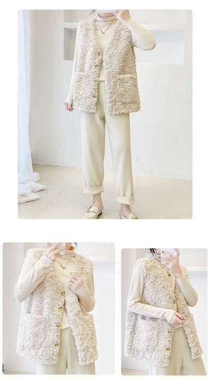 Lady Fashion Vest Outerwear Autumn Winter Female Imitation lamb Wool Waistcoat Coat Korean Women Rabbit 's Hair Sleeveless