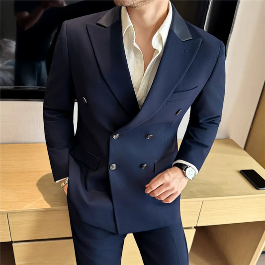 Men's Double Breasted 2-Piece Suit – Slim Fit Blazer & Trousers for Wedding & Business Casual
