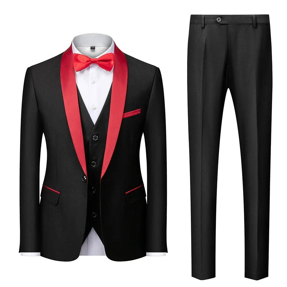 Men's Slim Fit Formal Suit Set – Blazer, Vest & Pants for Weddings & Parties