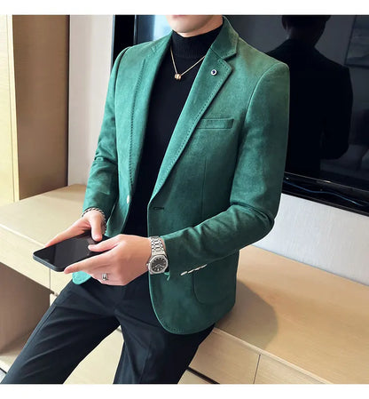 British Style Autumn Suede Business Casual Suit Jacket for Men High Quality Social Office Blazers Wedding Groom Dress Coats